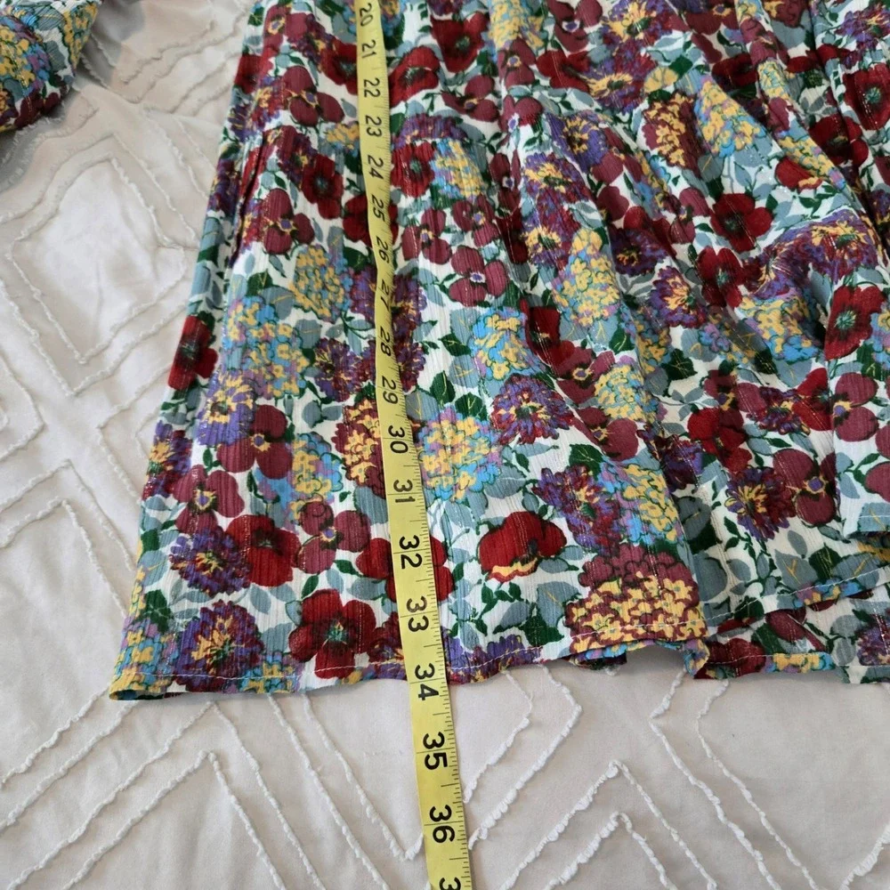 Ba&sh Poldie Floral Metallic Long Sleeve Mini Dress Multi Color Size XS